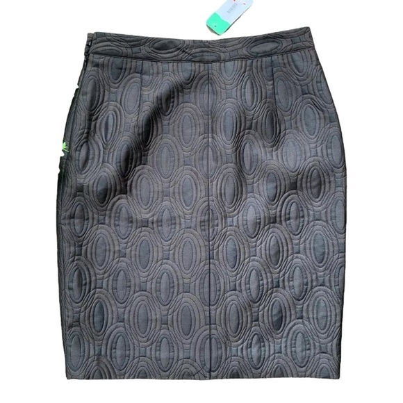 Carlisle Quilted Embroidered Textured Geo Pencil Skirt Career Brown Size 8 - Picture 2 of 6